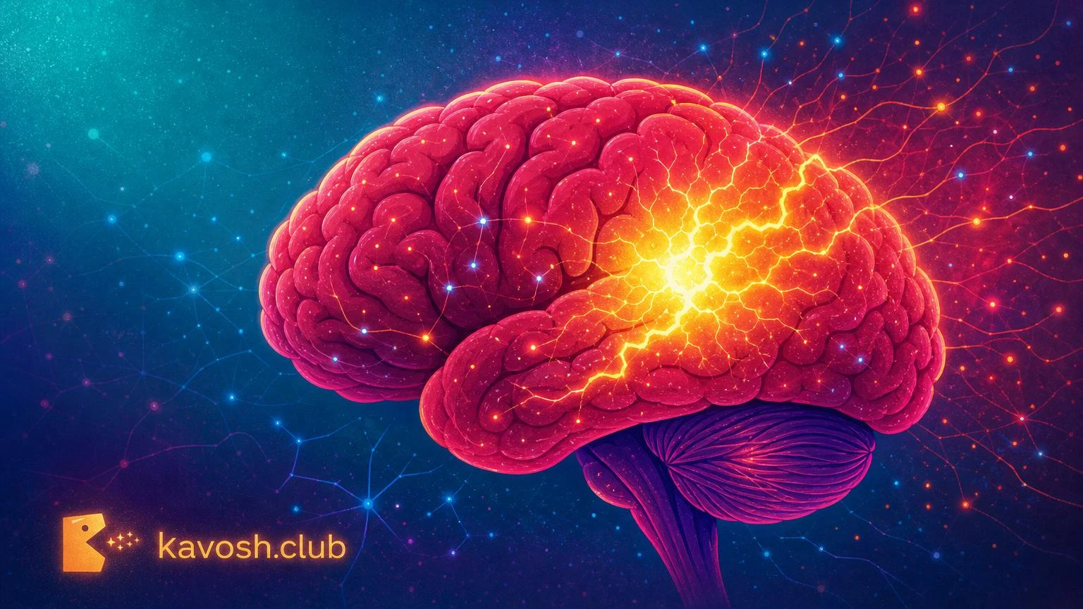 مغز انسان از پهلو که ناحیه‌ای کوچک کنار شقیقه با فعالیت برقی شدید روشن شده و لبه‌ی تیز این ناحیه آرام روی سطح مغز جلو می‌رود